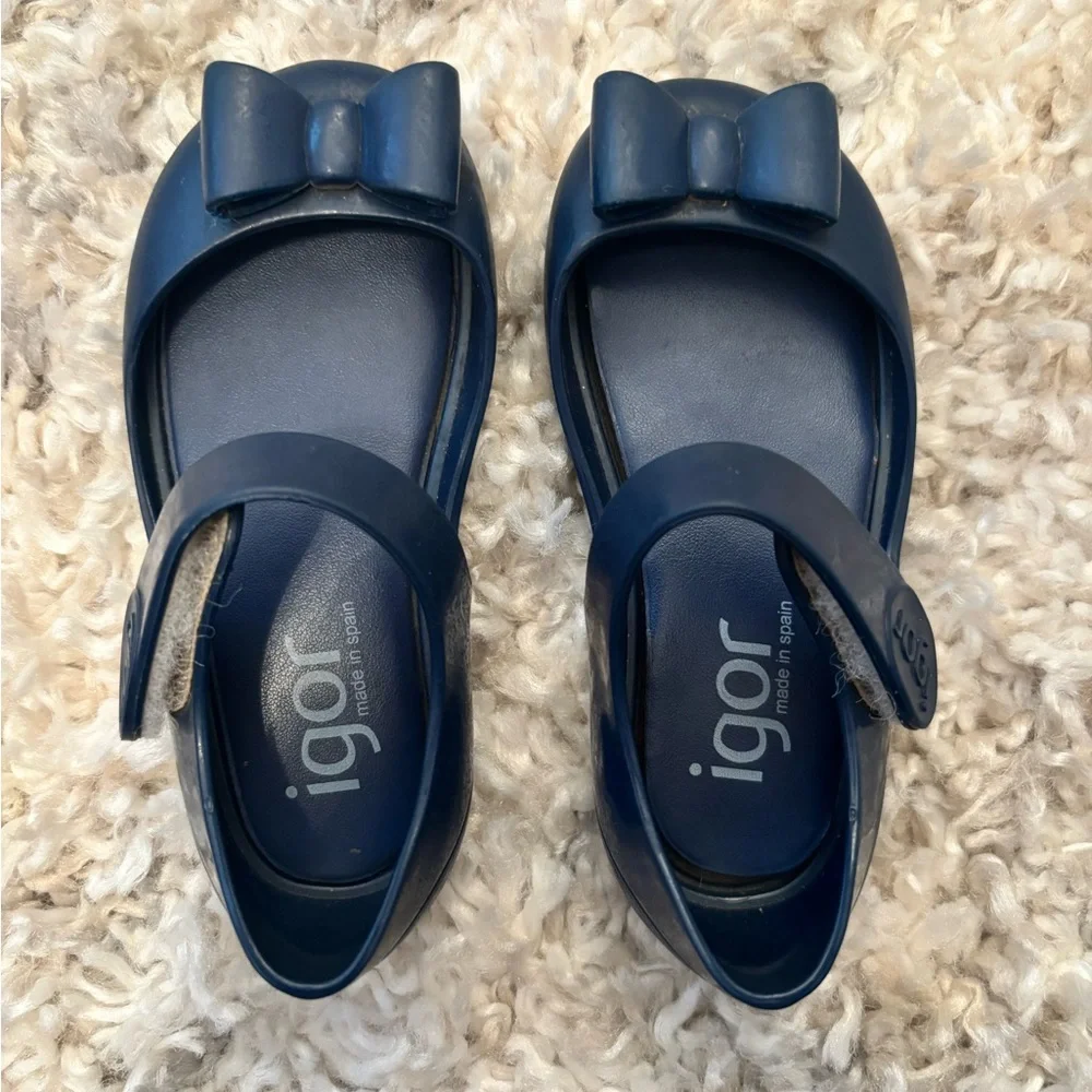 Igor Navy Blue Girls Bow Strap Dress Shoes